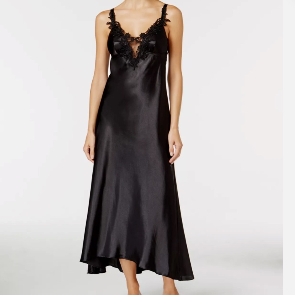 Flora Nikrooz Black Satin Lace Chemise